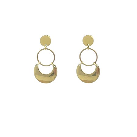 Brinco em Aço Banho Dourado Circulos Lisos e Vazados