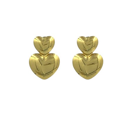 Brinco em Aço Banho Dourado Coraçao Duplo Liso