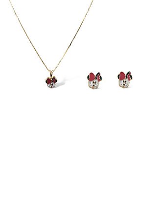 Conjunto Folheado 18k Minnie Esmaltada Colorida