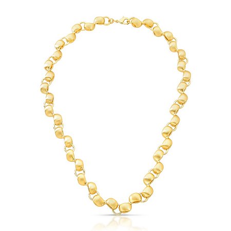 COLAR LISO ABAULADO ELO REDONDO ABAULADO CURVO INTERCALADO 9MM BAN. DOURADO ACETINADO /TAM. 45