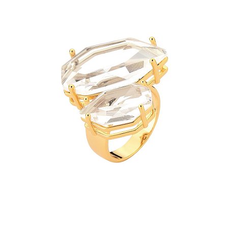 ANEL BAN. DOURADO PEDRA BRANCA FACETADA 2 GOTA (CAT)