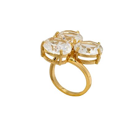 ANEL BAN DOURADO PEDRA BRANCA REDONDO/OVAL/FLOR 27MM (CAT)