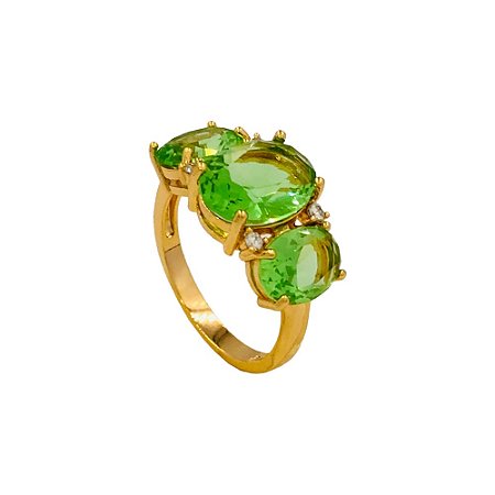 ANEL BAN DOURADO PEDRA PRASIOLITA 3 OVAL