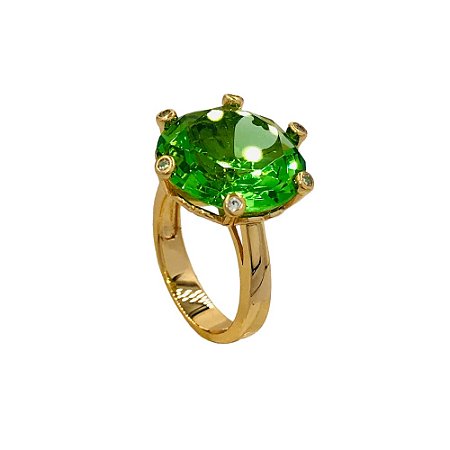 ANEL BAN DOURADO PEDRA BRANCA/PRASIOLITA REDONDO