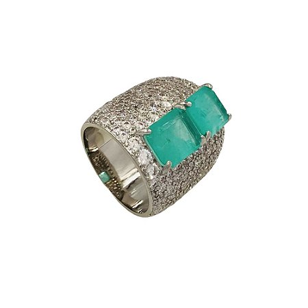 ANEL BAN. A RODIO CRAV. ZIRC BRANCA PEDRA FUSION TURMALINA RETANGULAR