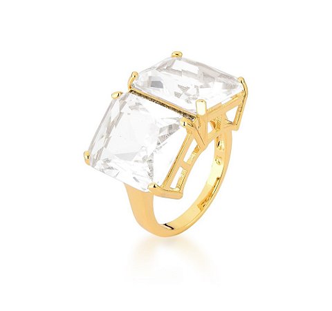 ANEL BAN. DOURADO CRAV. ZIRC BRANCA PEDRA BRANCA 2 QUADRADO (CAT)