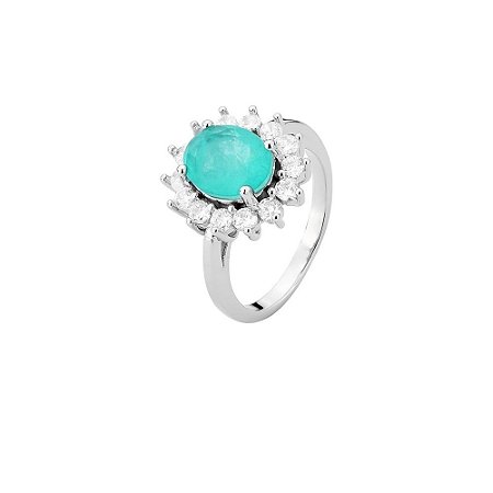 ANEL BAN. A RODIO PEDRA FUSION TURMALINA/BRANCA OVAL/FLOR
