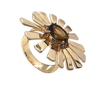 ANEL BAN. DOURADO PEDRA MORGANITA 3 VOLTAS LATERAL OVAL FLOR 26MM (CAT)
