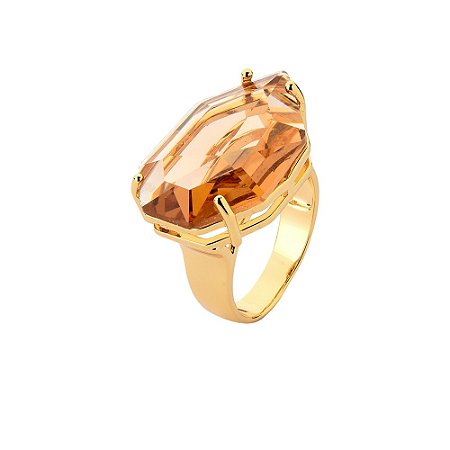 ANEL BAN. DOURADO PEDRA MORGANITA GOTA FACETADA 10