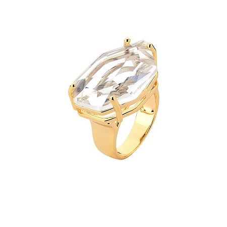 ANEL BAN. DOURADO PEDRA BRANCA GOTA FACETADA 25MM