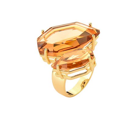 ANEL BAN. DOURADO PEDRA MORGANITA FACETADA 2 GOTA