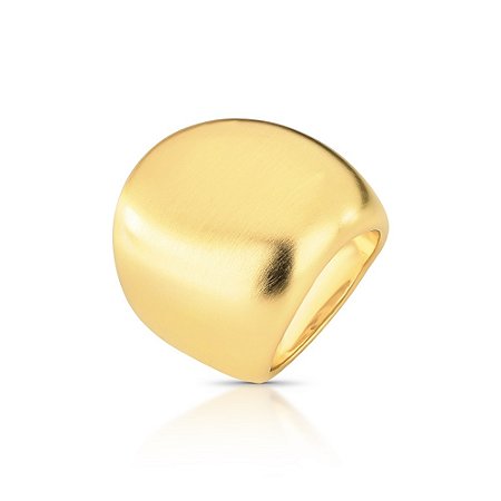 ANEL GRANDE LISO RETANGULAR QUADRADO ABAULADO CURVO 26MM BAN. DOURADO ACETINADO /TAM. 16