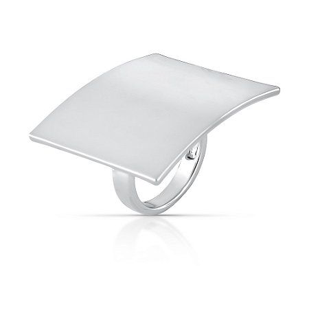 ANEL GRANDE LISO RETANGULAR CHAPA ABAULADO CURVO 27X33MM BAN. A RODIO /TAM. 14