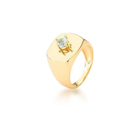 ANEL DEDO MINIMO PEDRA REDONDO 4 GARRA QUADRADO 4X12MM BAN. DOURADO /AZUL CLARO /TAM. 12