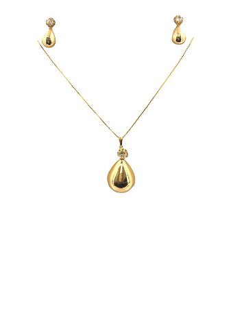 Conjunto Folheado 18k  Gota Lisa com Zirconia