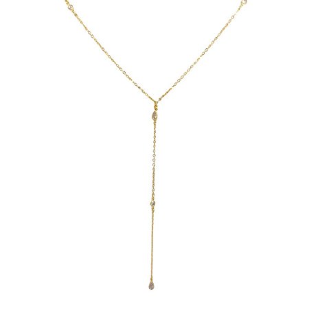 Gargantilha Folheada 18k Tipo Gravata com Gota Pendurada