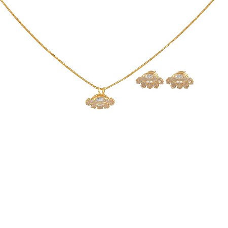 Conjunto Folheado 18k Folhas em Zirconia