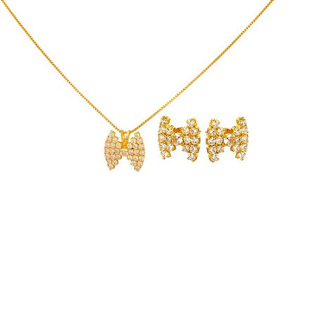 Conjunto Folheado 18k Laço em Zirconia