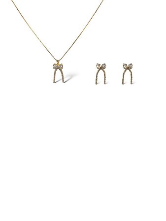 Conjunto Folheado 18k  Laço  em Zirconia