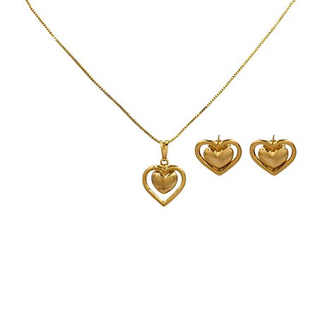Conjunto Folheado 18k Coraçao Liso