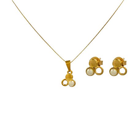 Conjunto Folheado Infantil 18k  com Perola