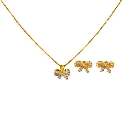 Conjunto Folheado 18k Laço em Zirconia