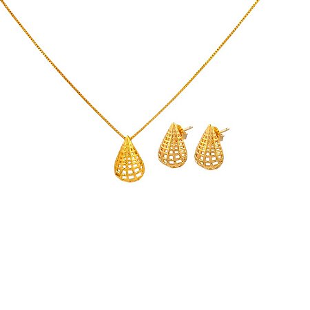 Conjunto Folheado 18k Gota Vazada Trabalhada