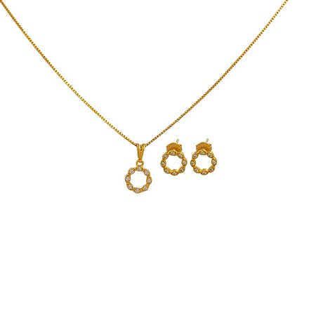 Conjunto Folheado 18k Infantil Circulo com Pontos em Zirconia