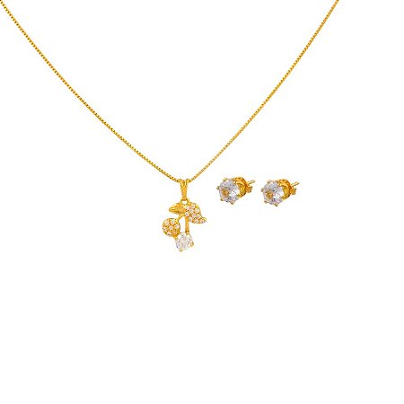 Conjunto Folheado 18k Cacho de Cereja em Zirconia