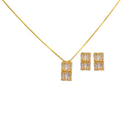 Conjunto Folheado 18k  em Zirconia