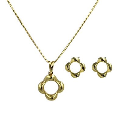Conjunto Folheado 18k Flor Vazada