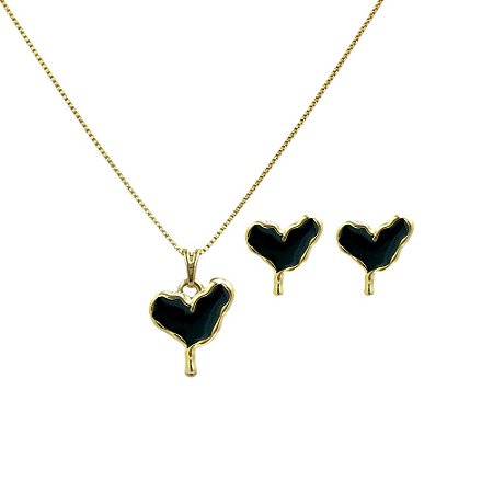 Conjunto Folheado 18k Coraçao Esmaltado