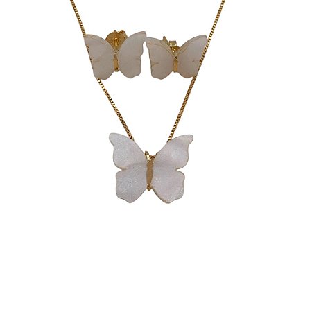 Conjunto Folheado 18k  Borboleta em resina