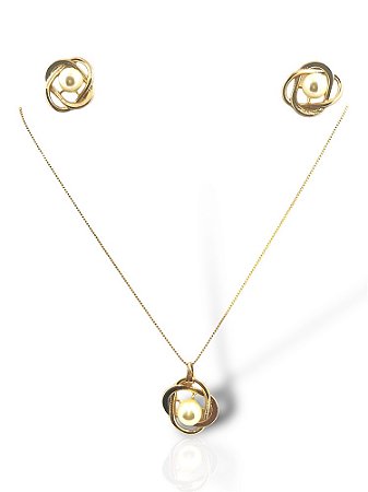 Conjunto Folheado 18k  Vazado com Perola