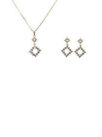 Conjunto Folheado 18k  Losango Vazado em Zirconia