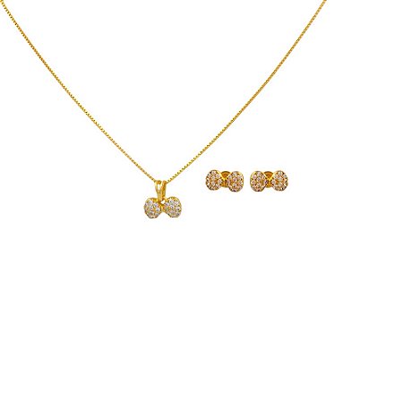 Conjunto Folheado 18k Laço em Zirconia