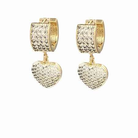 Brinco Folheado 18k Larga com Zirconia e Coraçao
