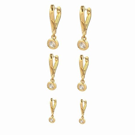 Brinco Folheado 18k Trio de Coraçoes com Zirconia Pendurada