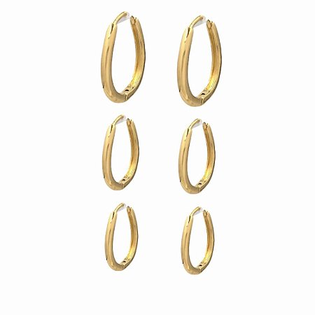Brinco Folheado 18k Trio Oval Liso