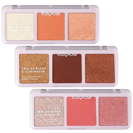 Trio de Blush e Iluminador Ruby Rose