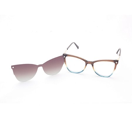 Óculos Clip-On Feminino Acetato Marrom e Azul