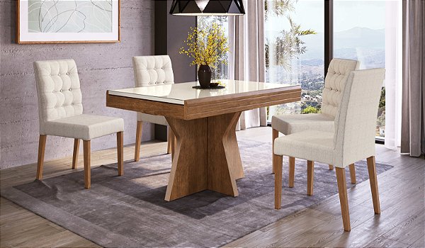 Conjunto Mesa de Jantar Extensível Smart com 04 Cadeiras - Sylvia Design