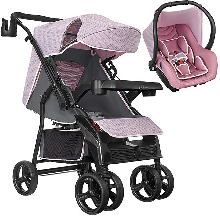 Carrinho de Bebe Tutti Baby Nivo Rosa com Bebe Conforto