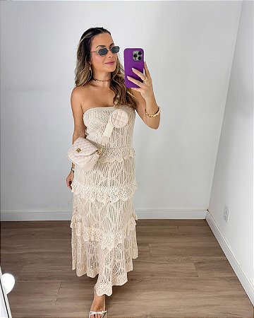 Vestido Renda Areia