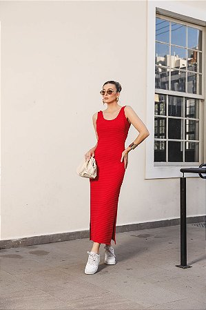 Vestido canelado shops vermelho