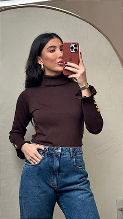 Blusa Marrom Gola Alta