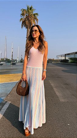 Vestido Midi Tricolor Rosa