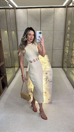 Vestido Midi Celina Areia