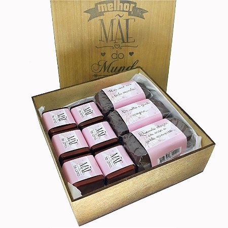 Caixa MDF 3 pães 6 Trufas Dia das Mães
