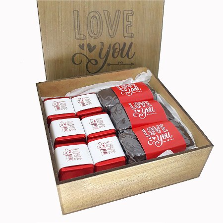Caixa MDF 3 pães 6 Trufas Dia dos Namorados
